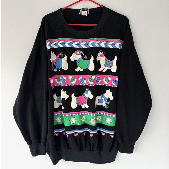 80s vintage dog animal winter holiday graphic pullover sweater extra large 3XL - Picture 1 of 9